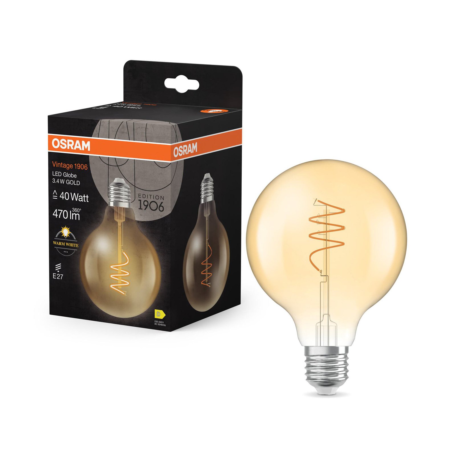 OSRAM LED Vintage G95 E27 3,4W 827 Spiraal gloeidraad goud