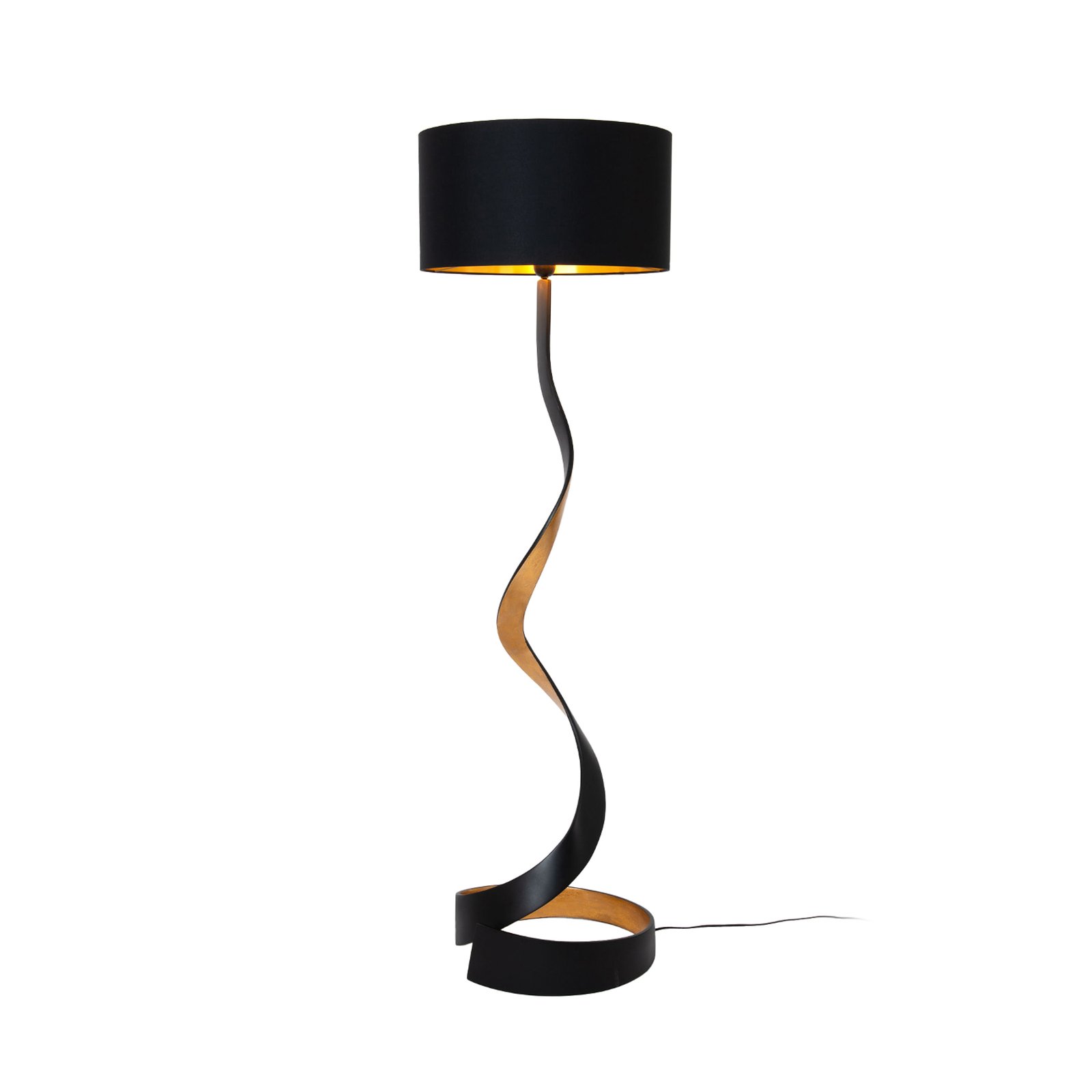 Vloerlamp Vortice, zwart/goud, hoogte 157 cm, ijzer