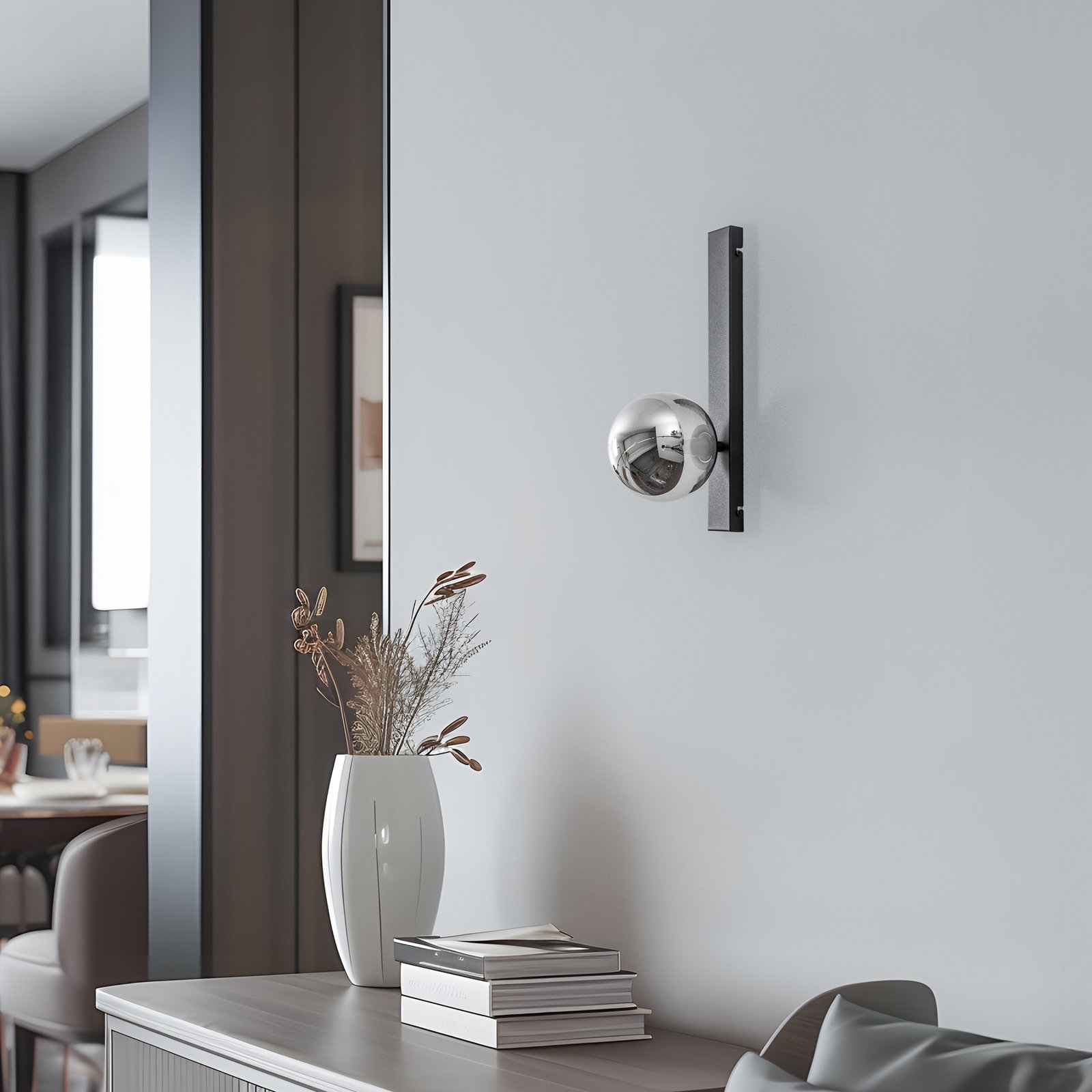 Aplique de pared Rumba, negro/gris humo, cristal/metal, altura 40 cm