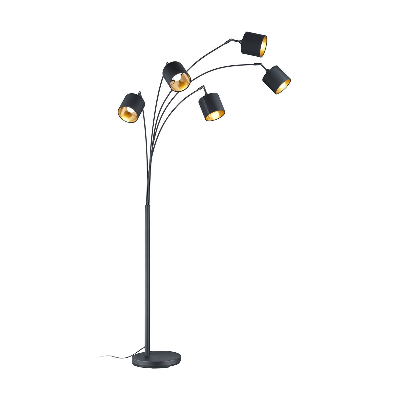 Stehlampe Tommy, schwarz/gold, Höhe 200 cm, 5-flg., Stoff