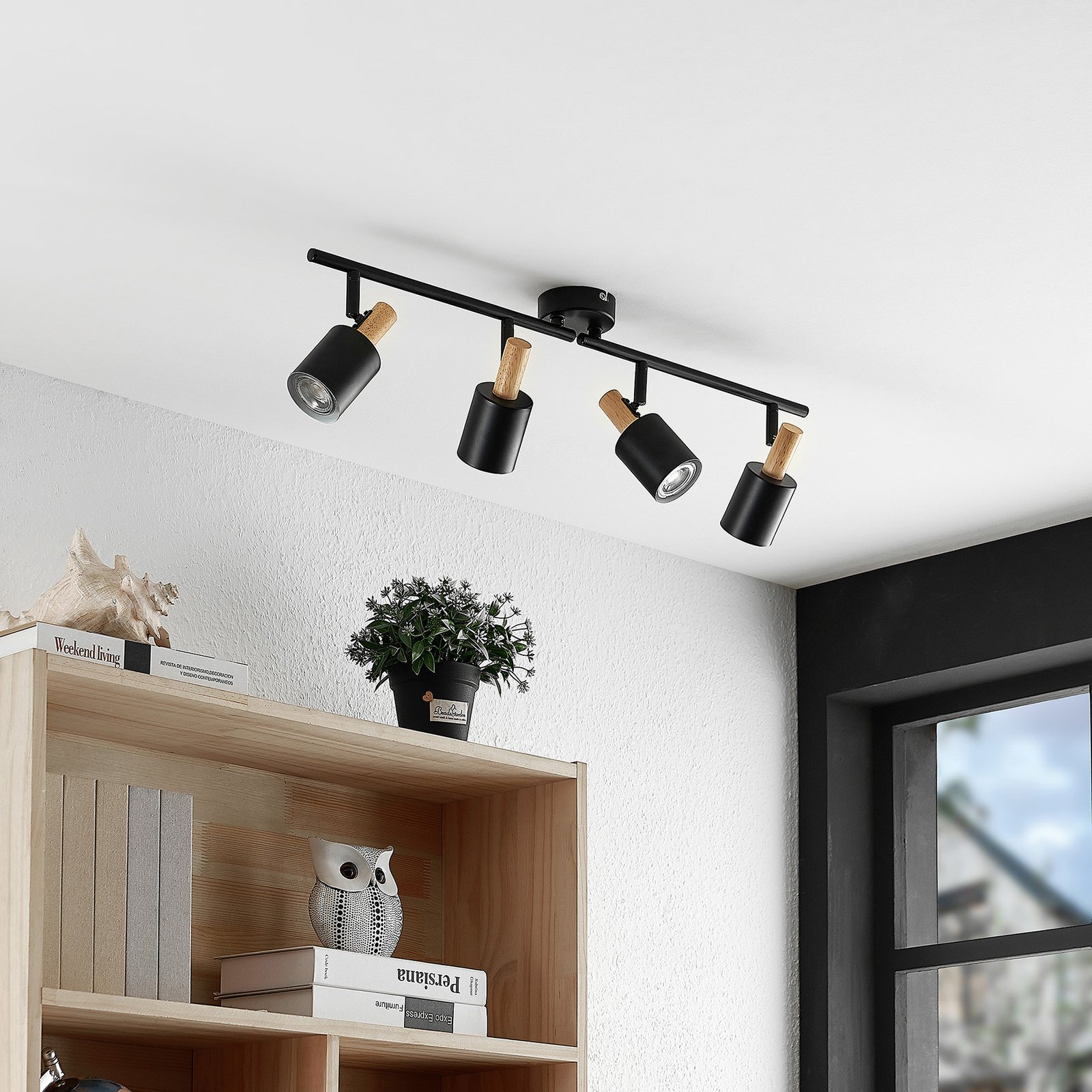 Lindby Junes ceiling spotlight, four-bulb, black