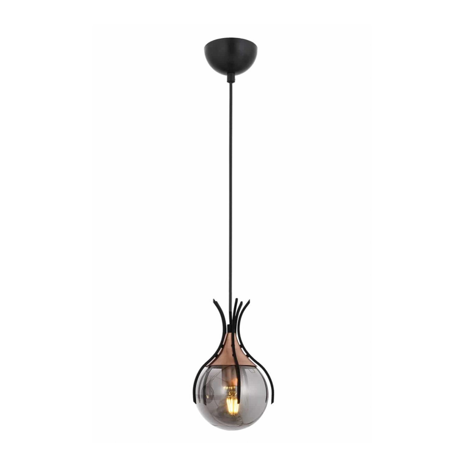 Suspension Sinka, gris fumé/noir, Ø 13 cm, verre/métal