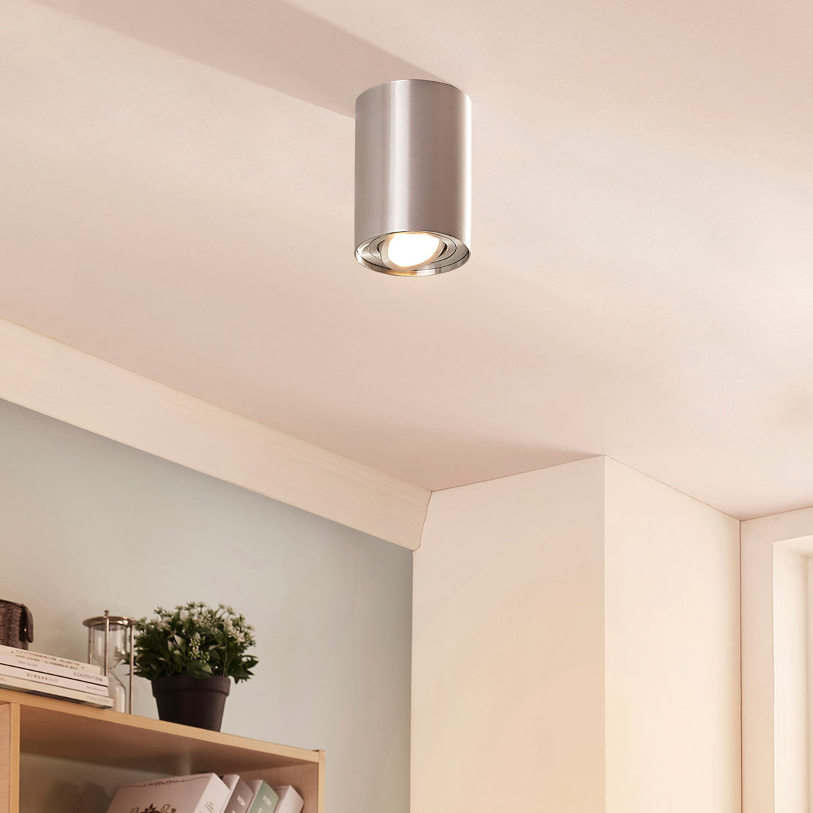 Arcchio surface-mounted ceiling spotlight Jolina, round, brushed aluminium