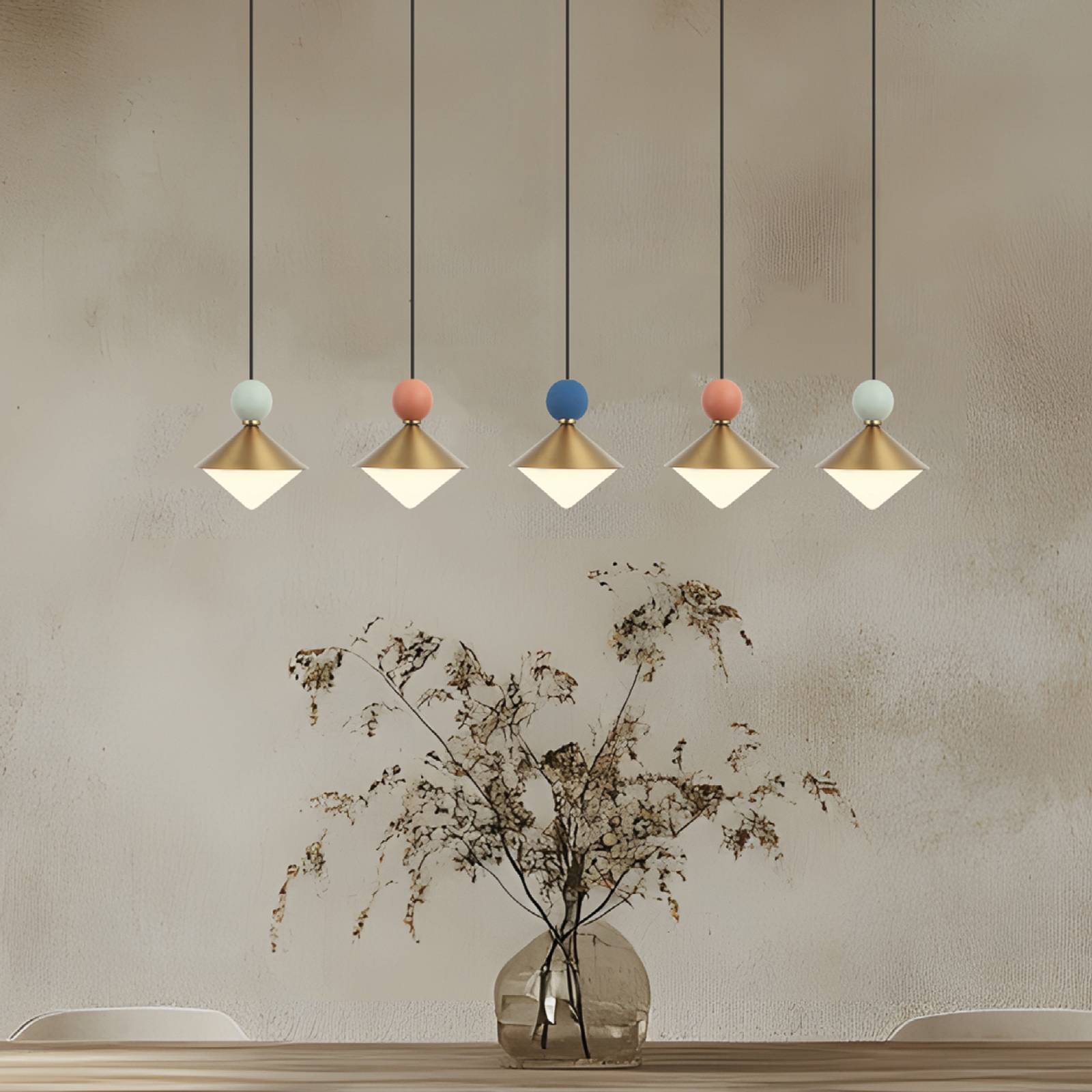 Zambelis Led Hanging Light 25103 Brass/Multicoloured, 5-Bulb, Metal/Glass/Ceramic