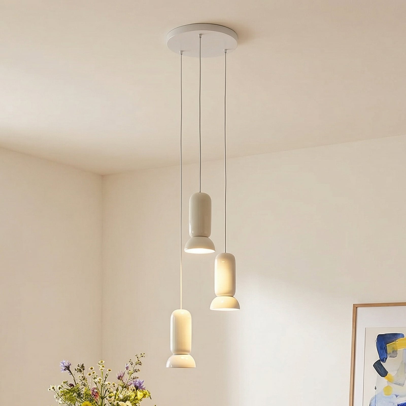 Kerimi 3 Lampada a Sospensione Creme - Lindby