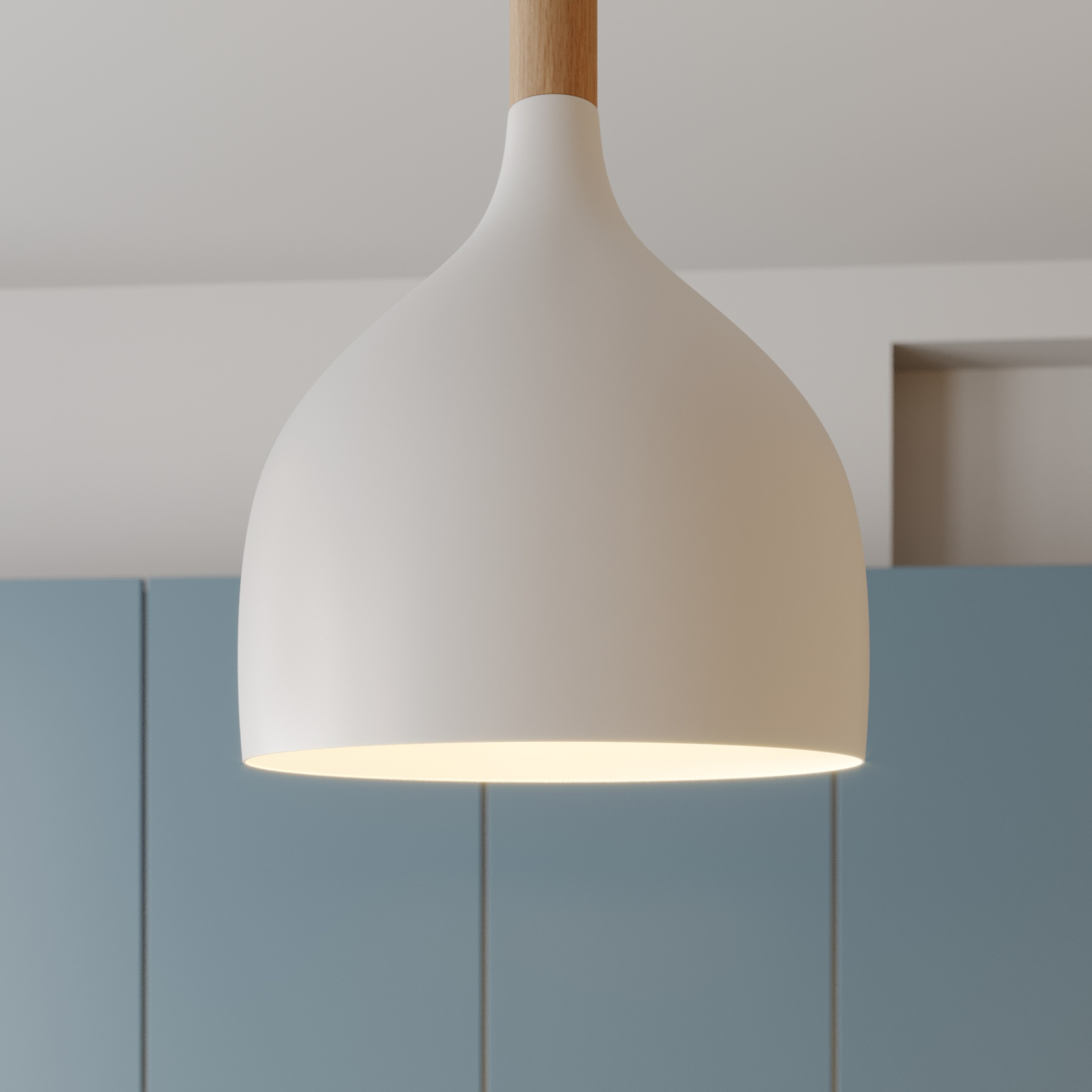 Noak hanging light 1-bulb, white/natural wood