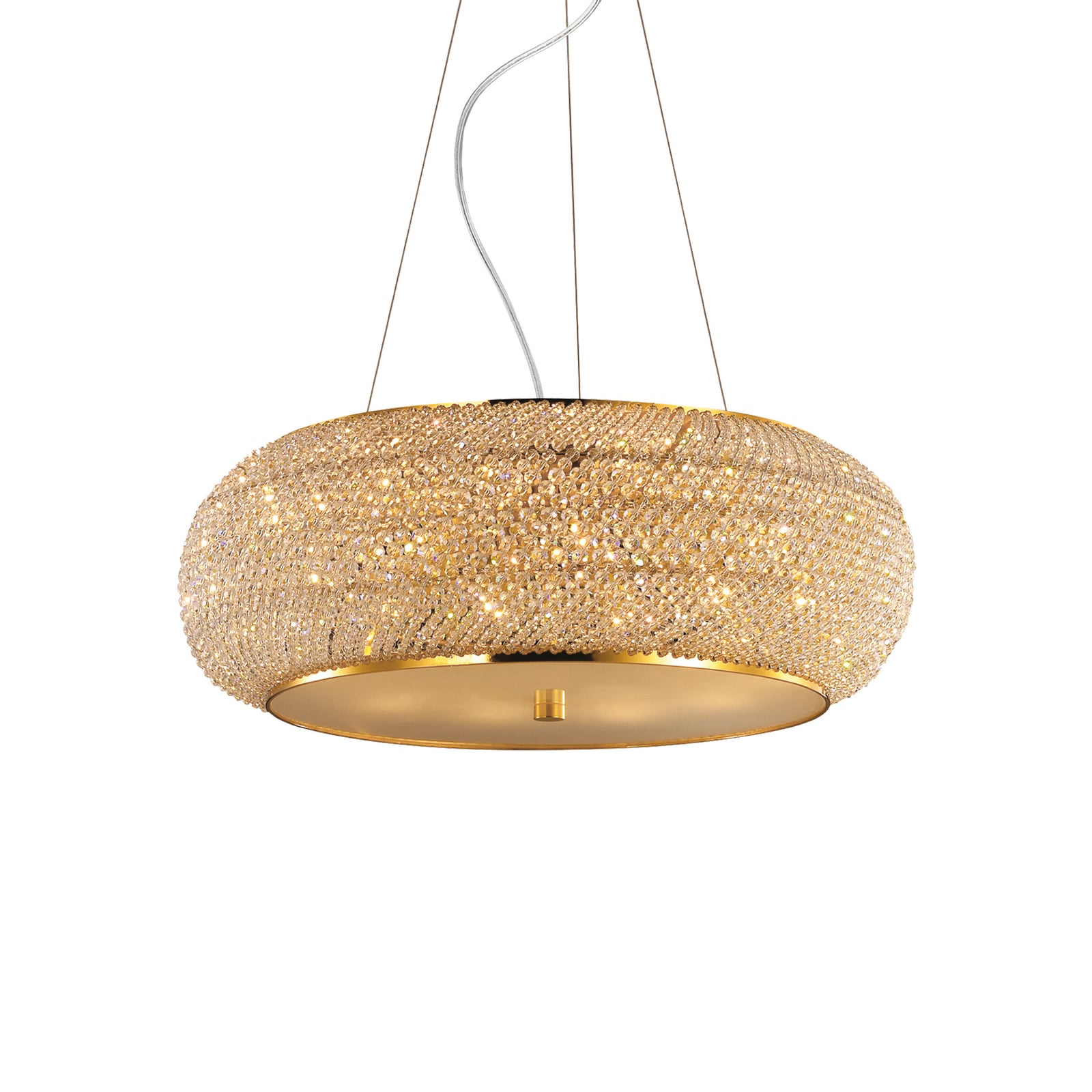 Suspension IDEAL LUX Pasha, dorée/transparente, Ø 55 cm, verre