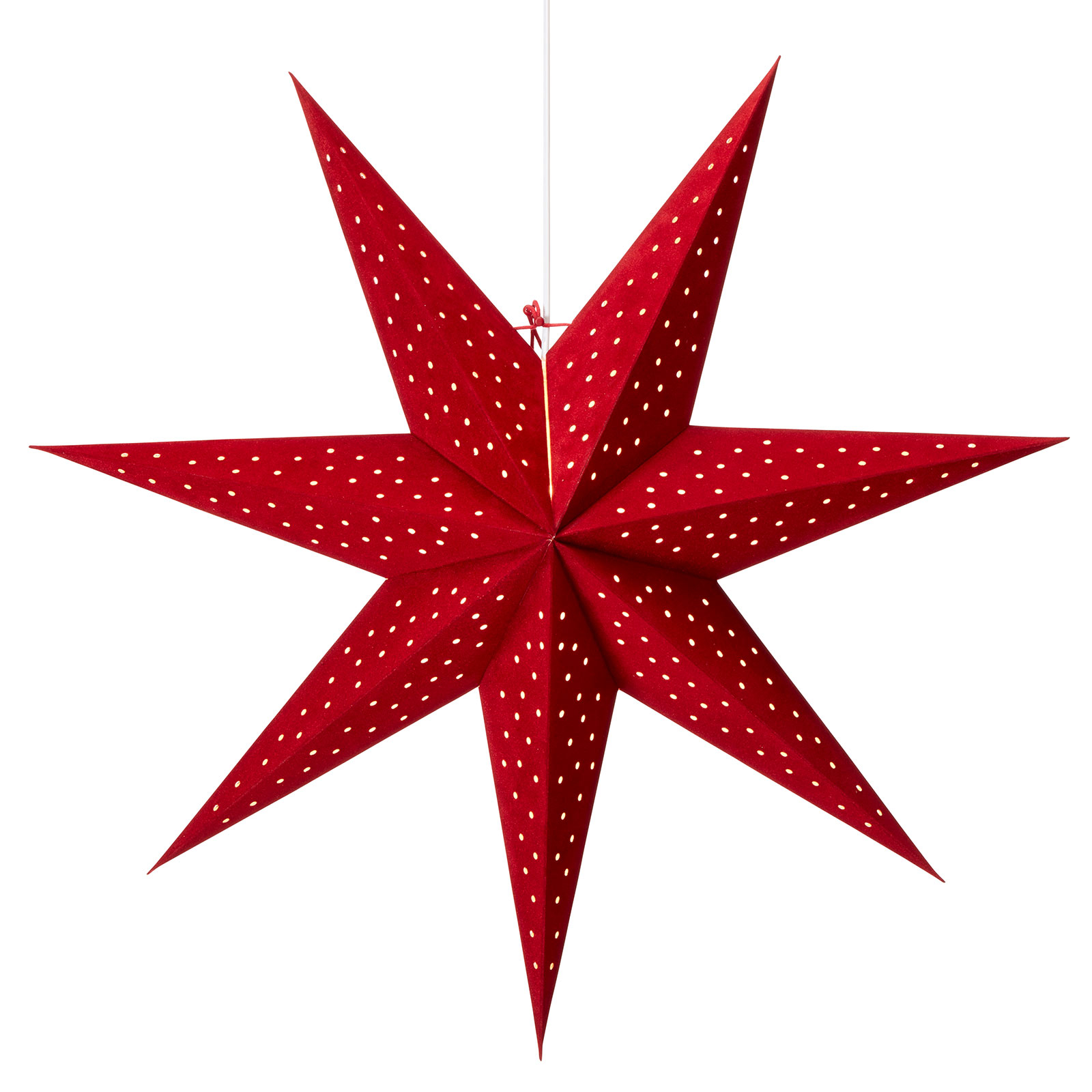 Clara em forma de estrela para pendurar, aspeto de veludo Ø 75 cm, vermelho