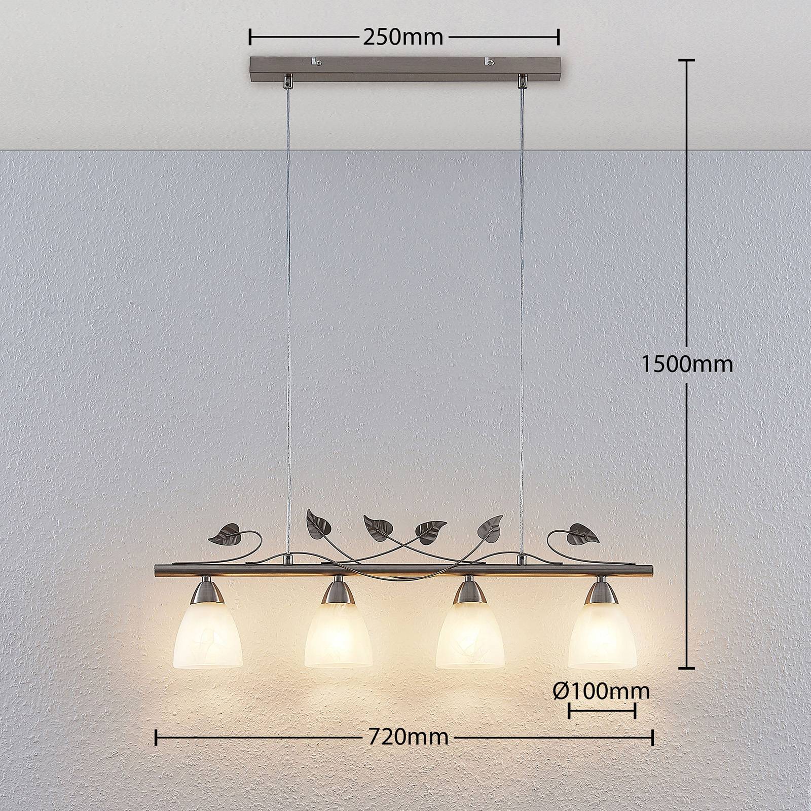Lampa wisząca Lindby Yannie, 4-punktowa, 72 cm, nikiel/biały, szkło
