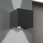 Aplique de exterior LED Cube-S, antracita, metal, sensor