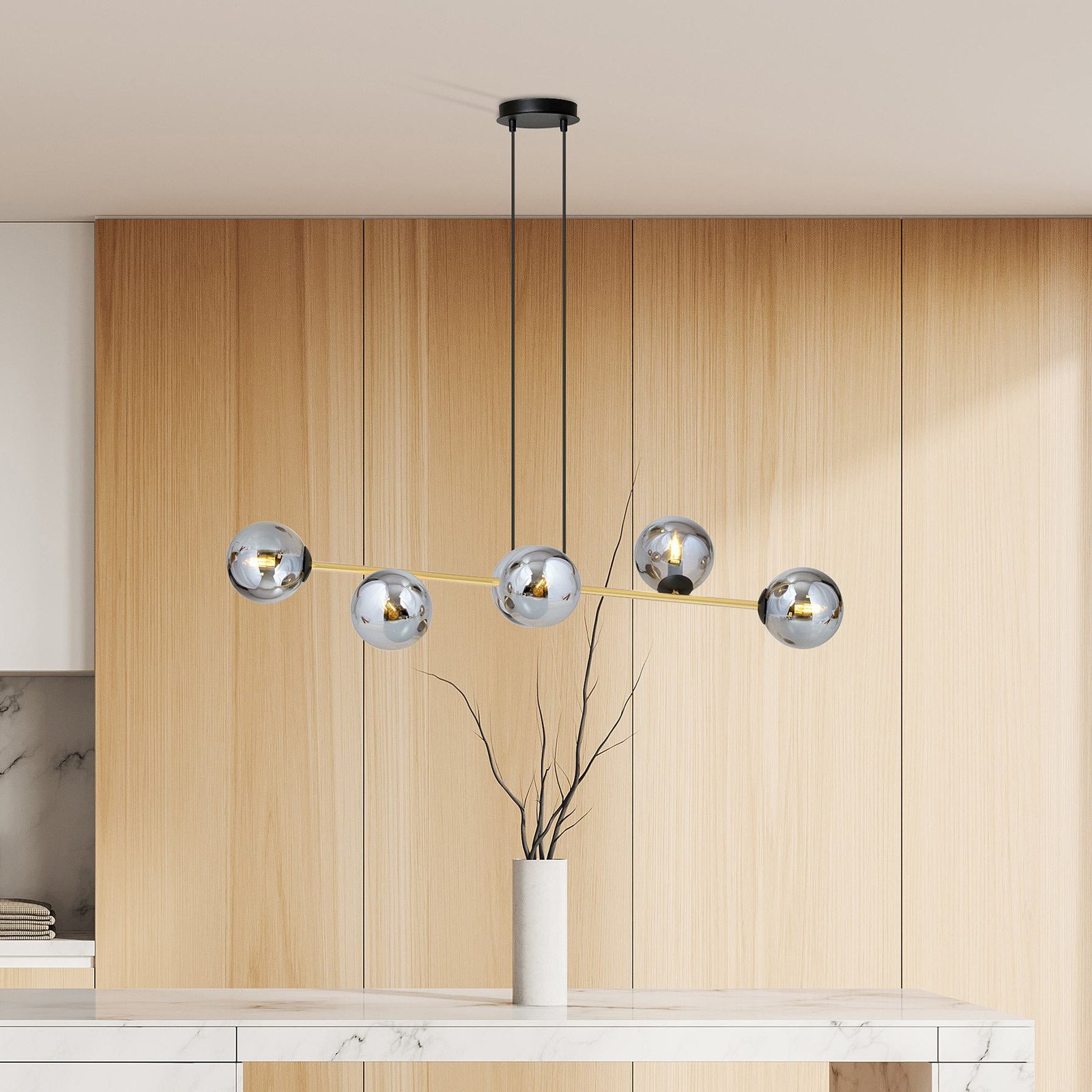 Gravity pendant light, graphite/gold/black, glass, E14