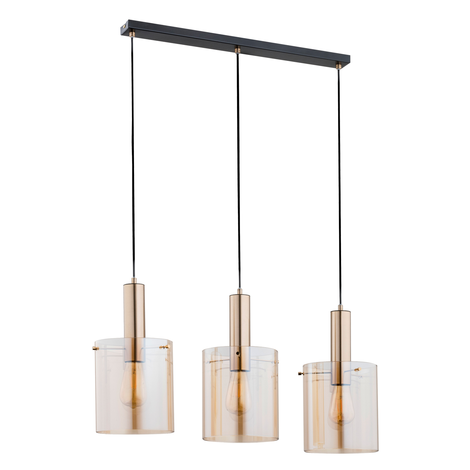 Suspension Calena, trois lampes, dorée