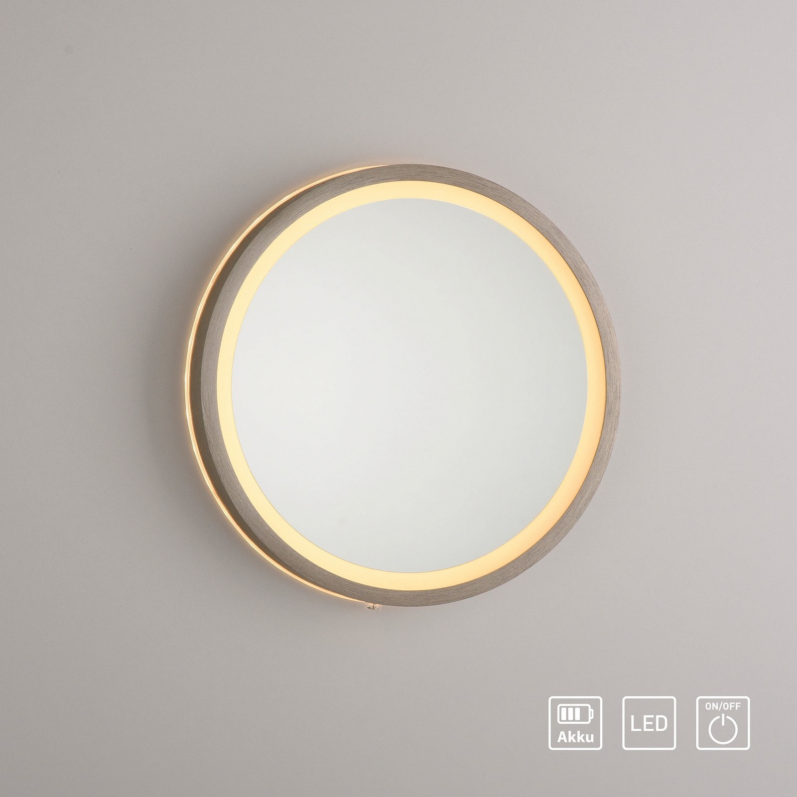 VIDRO LED wall mirror, bronze, Ø 26 cm, power bank, switch