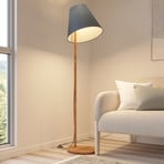 Lucande Jinda floor lamp, blue, wood, fabric, 160 cm, E27