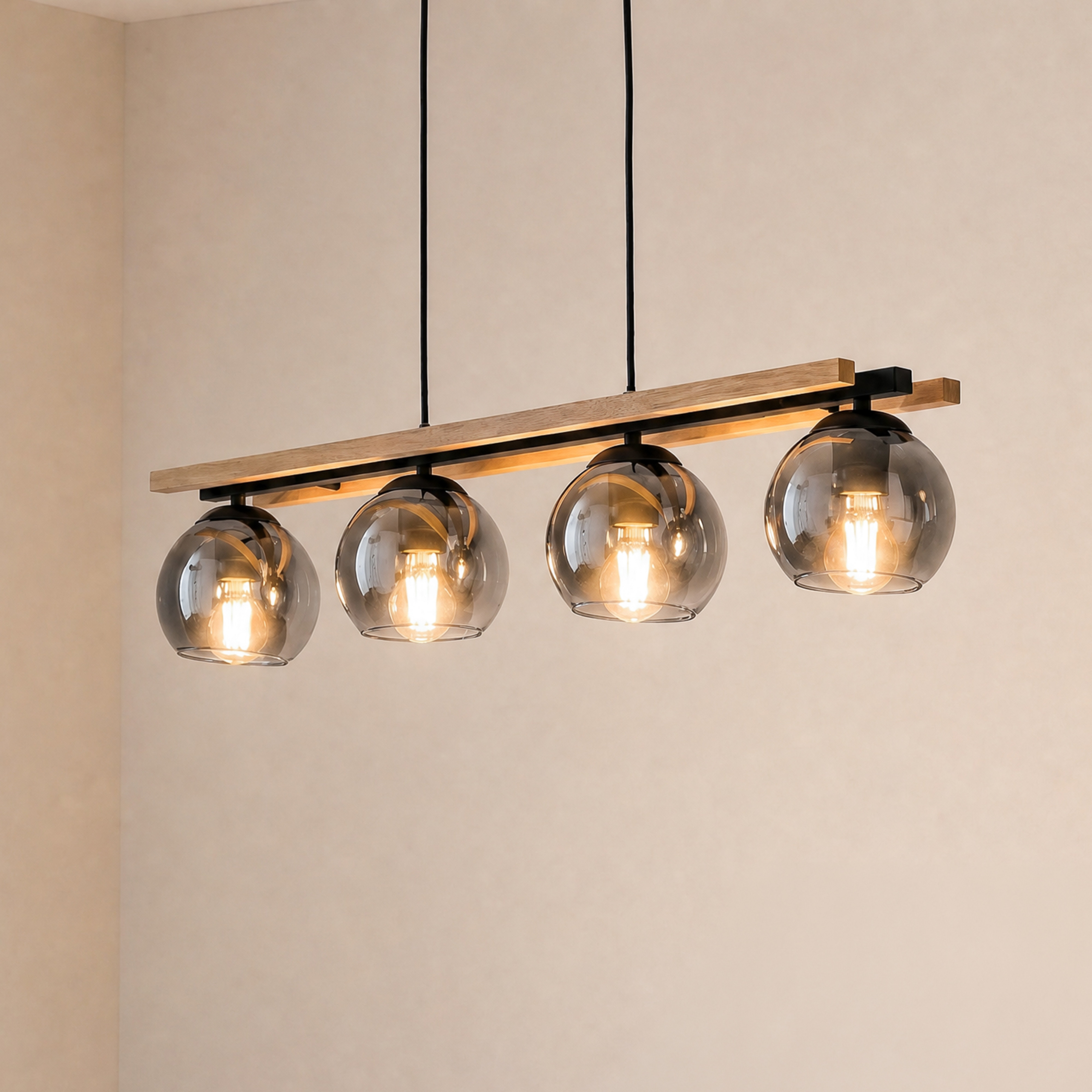 Suspension Philika Smoke/Wood/Black - Lindby