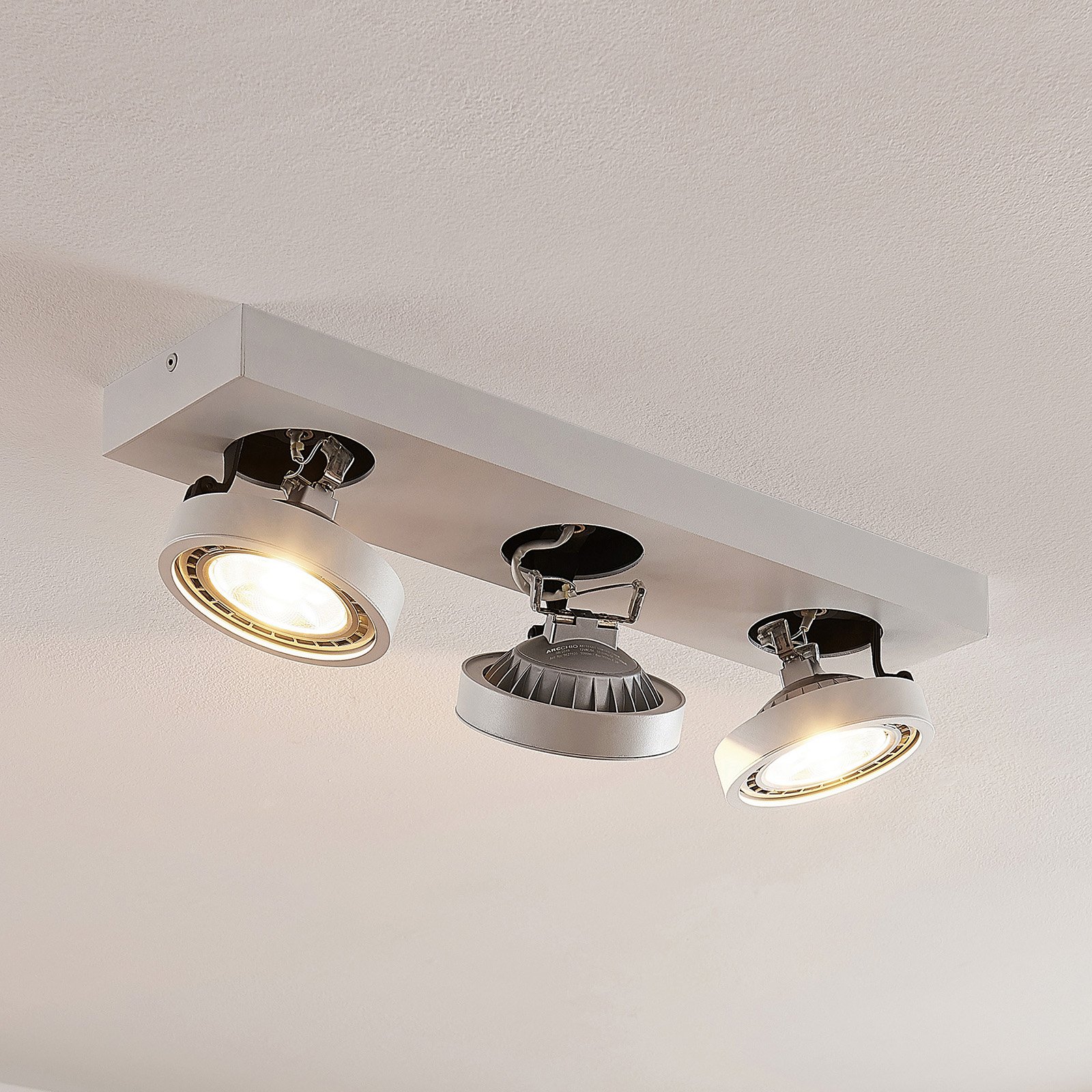 Arcchio Negan LED ceiling light in white, three-bulb, for Living / Dining Room, aluminium, metal, G53, 13 W, energy efficiency: A+, L: 50.4 cm, W: 12 cm, H: 16.6 cm
