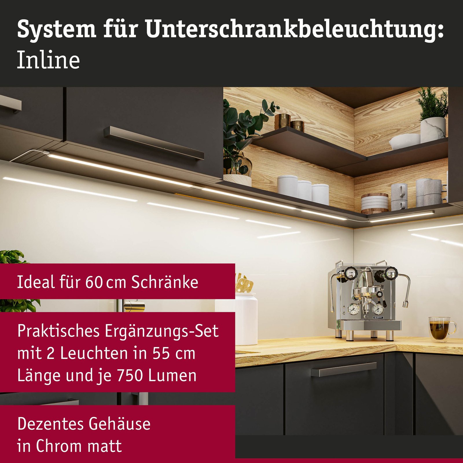 Paulmann under-cabinet lamp Inline 2x extension chrome 55 cm CCT