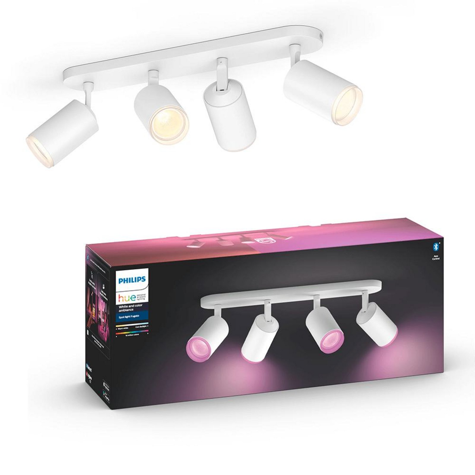 Fugato Spot 4 Plafonieră Bluetooth White/Color Amb. White - Philips Hue