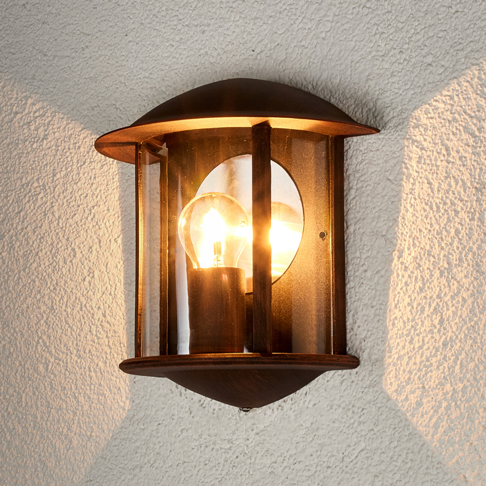 Lindby Maelis LED outside wall light rust-brown, Aluminium, polycarbonate, E27, 7 W, energy efficiency: A++, W: 23.7 cm, H: 26.5 cm
