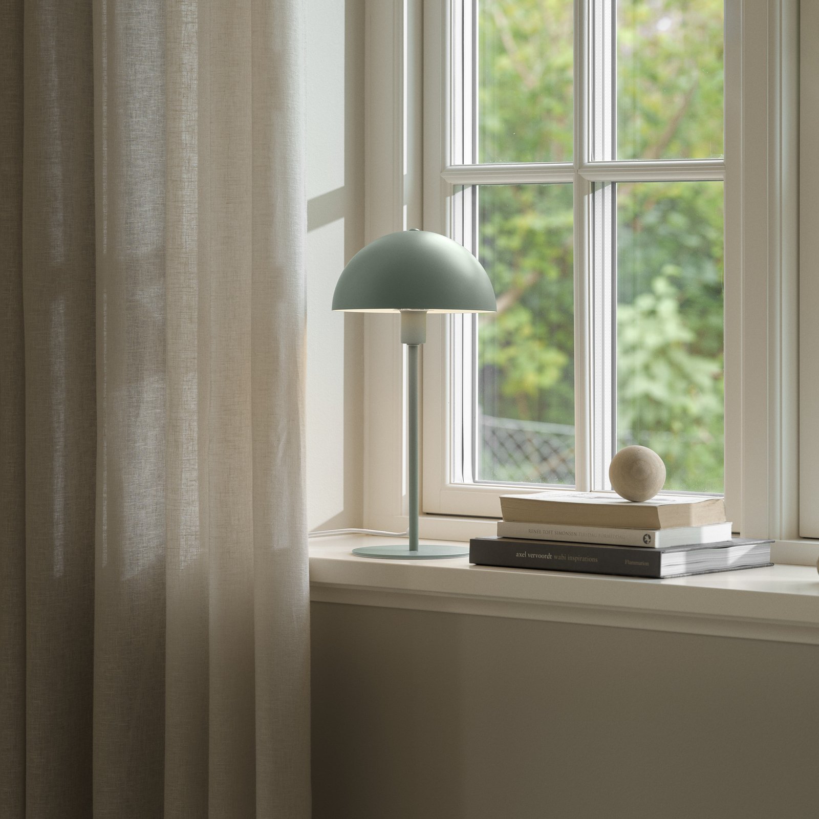 Lampada da tavolo Ellen 20, verde polvere, metallo, portalampada E14