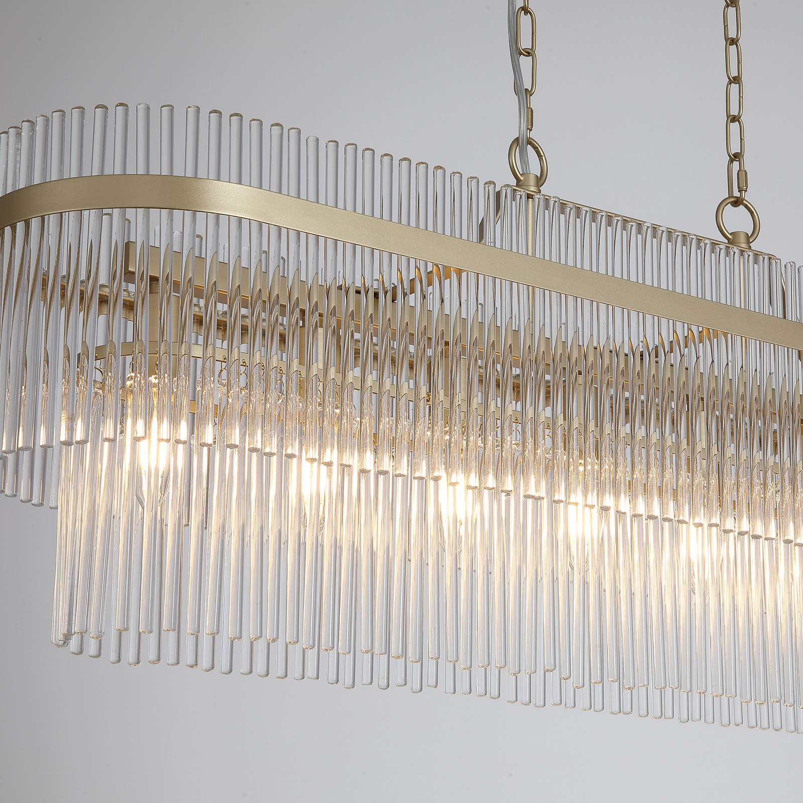 Suspension Lara, longueur 98 cm, doré/transparent, verre/métal