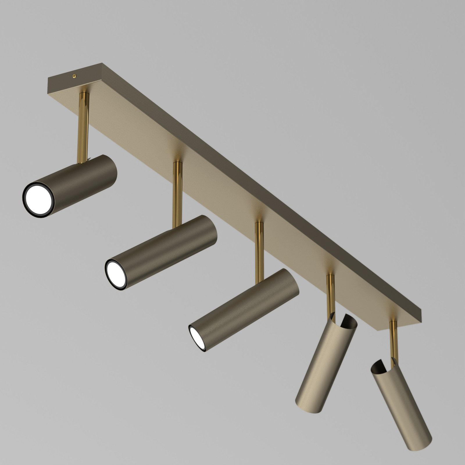 Axion plafondlamp, 5-lamps, titaniumkleurig, langwerpig, staal