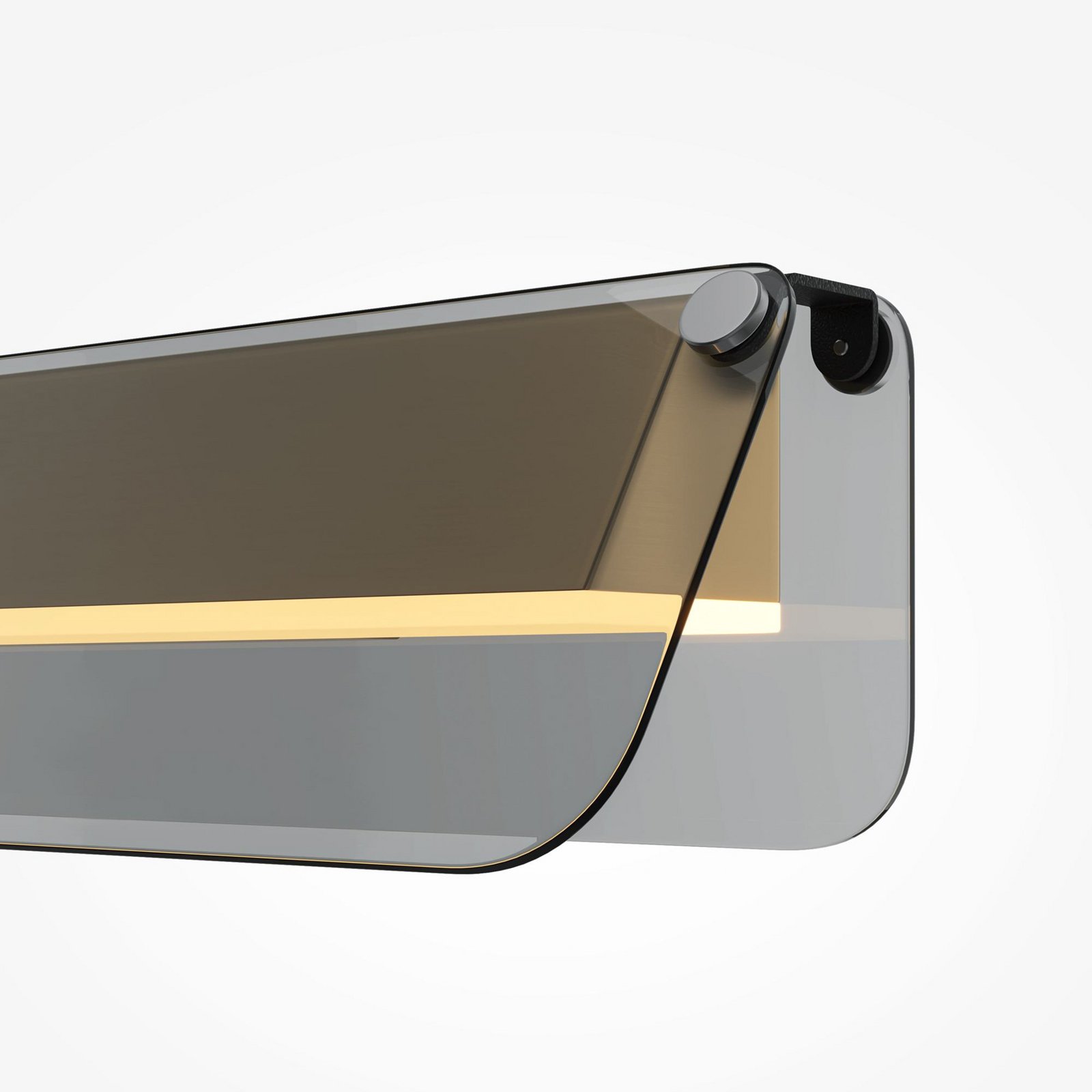 LED-vegglampe FLAT, grå/messing, bredde 30 cm, glass/metall