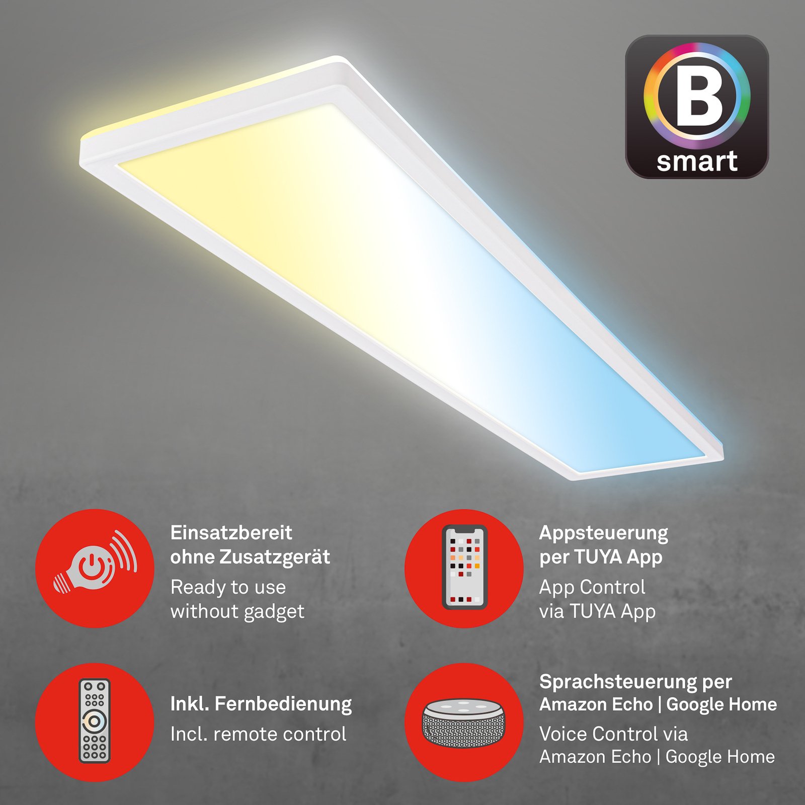 Smarte LED-Deckenleuchte Tava, 98x20 cm, CCT, dimmbar