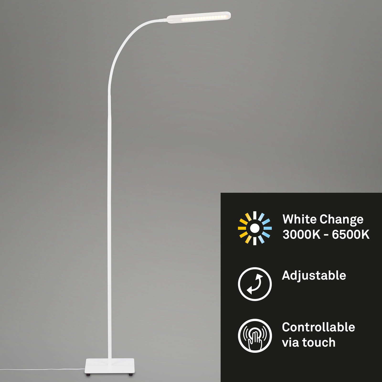 "Servo" LED grindų lempa, reguliuojamas apšvietimas, CCT, balta