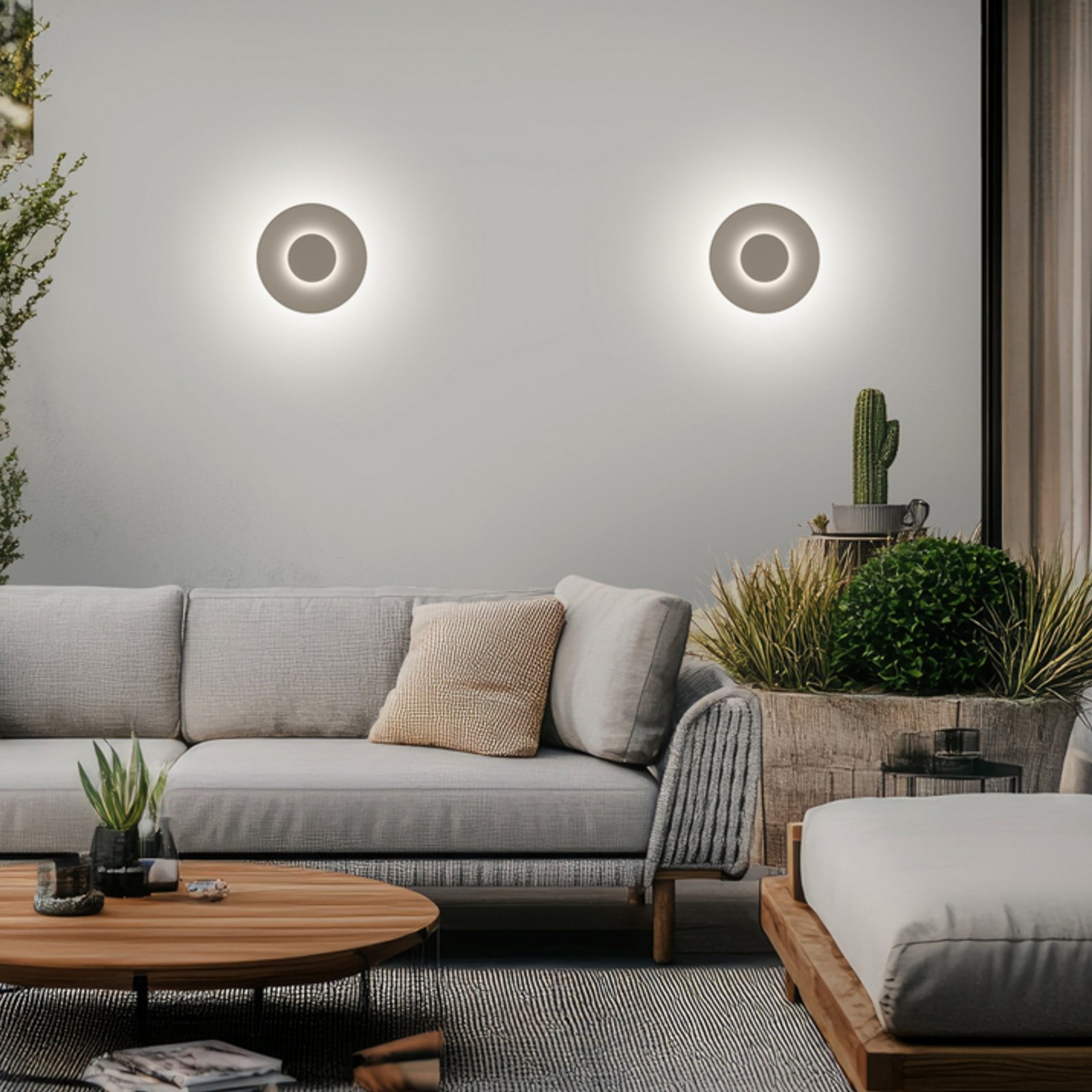 Helestra LED εξωτερικός φωτισμός τοίχου BUD, ρυθμιζόμενος, ανοιχτό καφέ, IP65