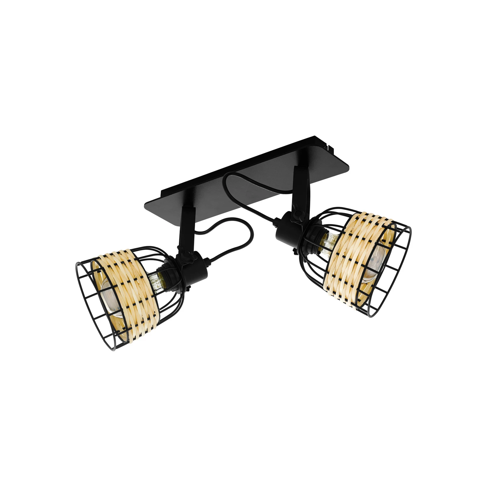 Projetor de teto Anwick 1, aço/rattan, duas luzes