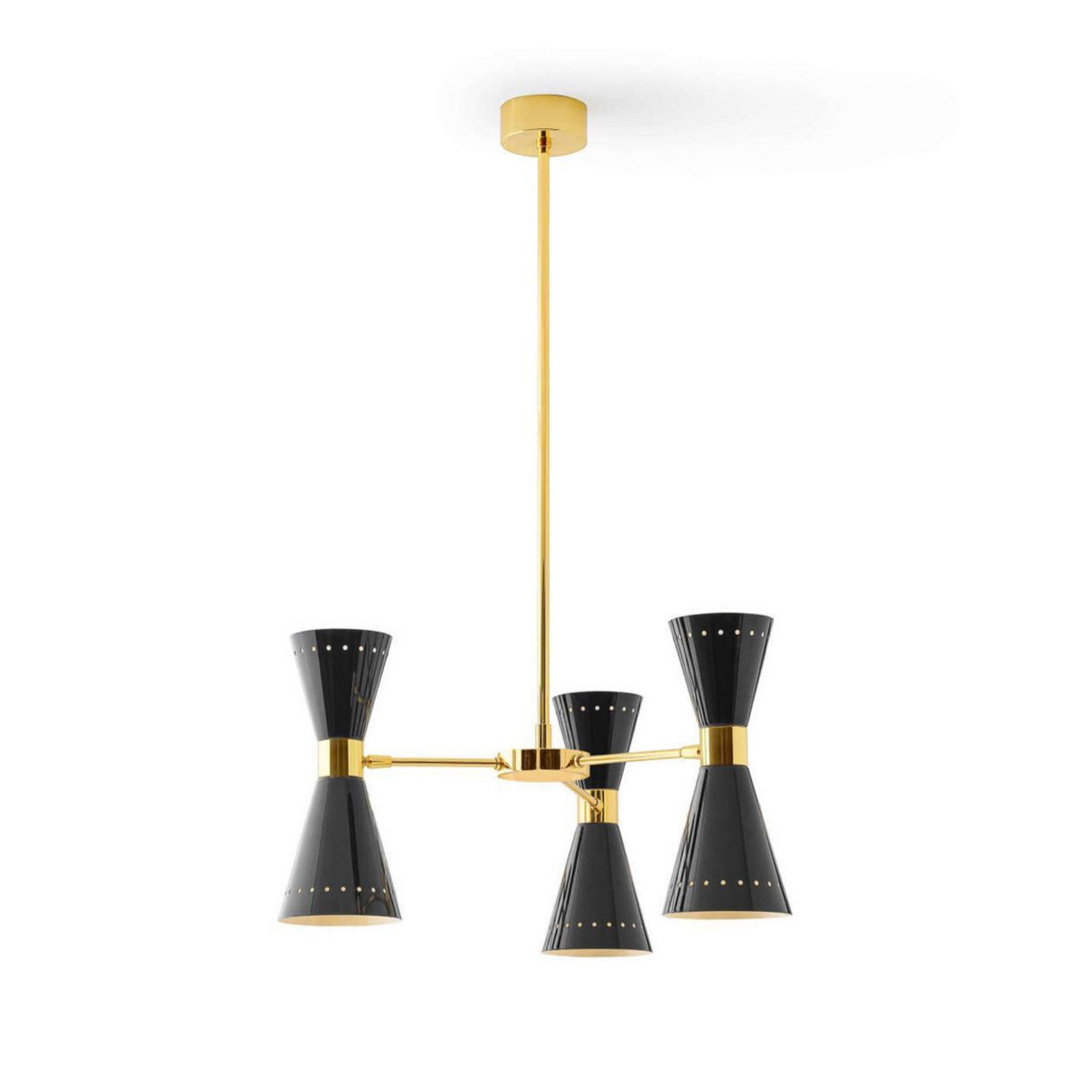 Stilnovo pendellampe Megafono, sort, længde 54 cm, 6 lyskilder.