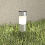 Round solar-powered pillar light Valea made of stainless steel