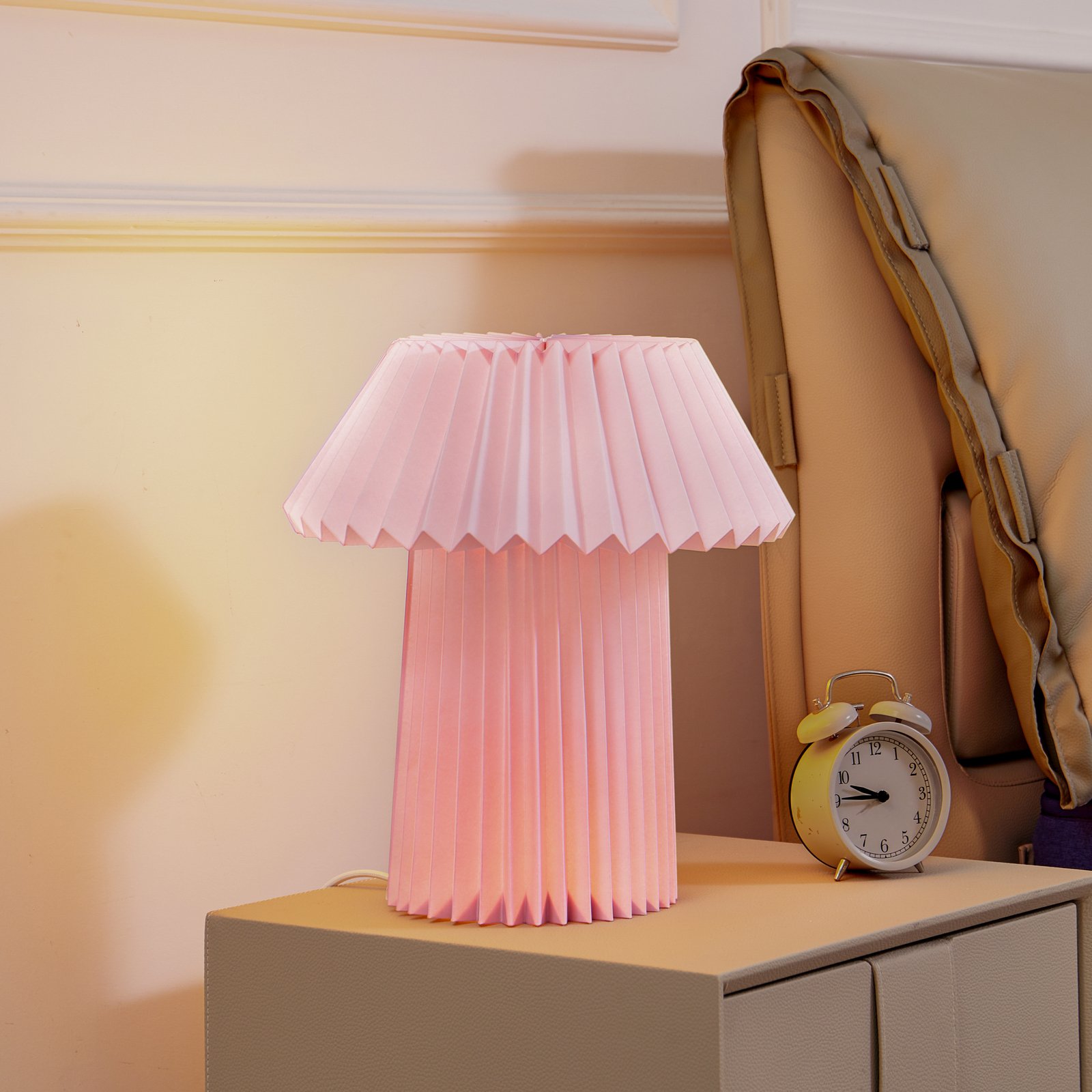 Lampa stołowa Lindby Magali, różowy, papier, Ø 34 cm, E14