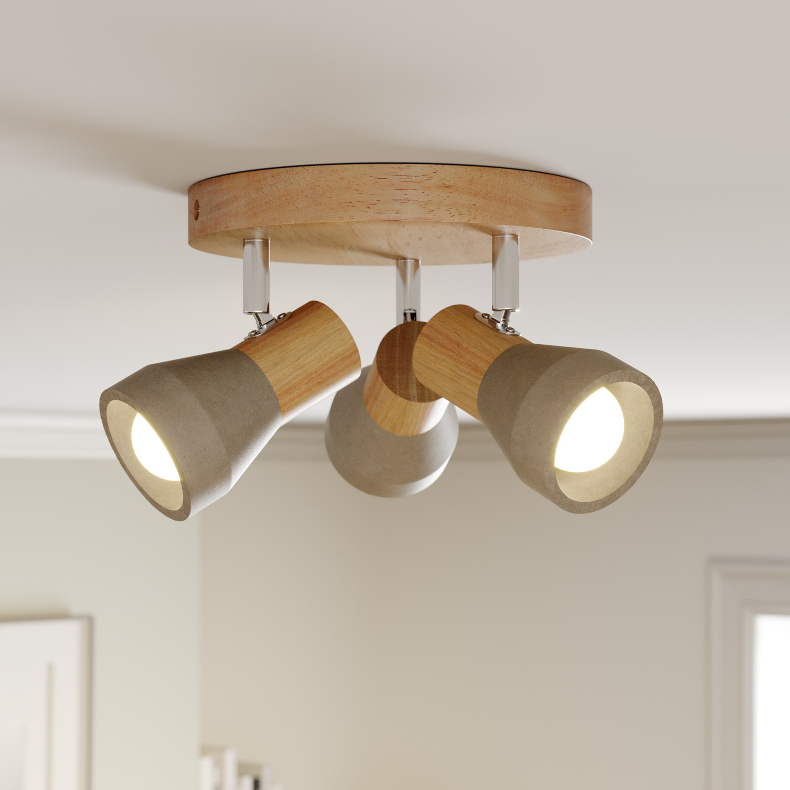 procedure de ober gelei Spot Filiz van hout en beton, 3-lamps, rond | Lampen24.be