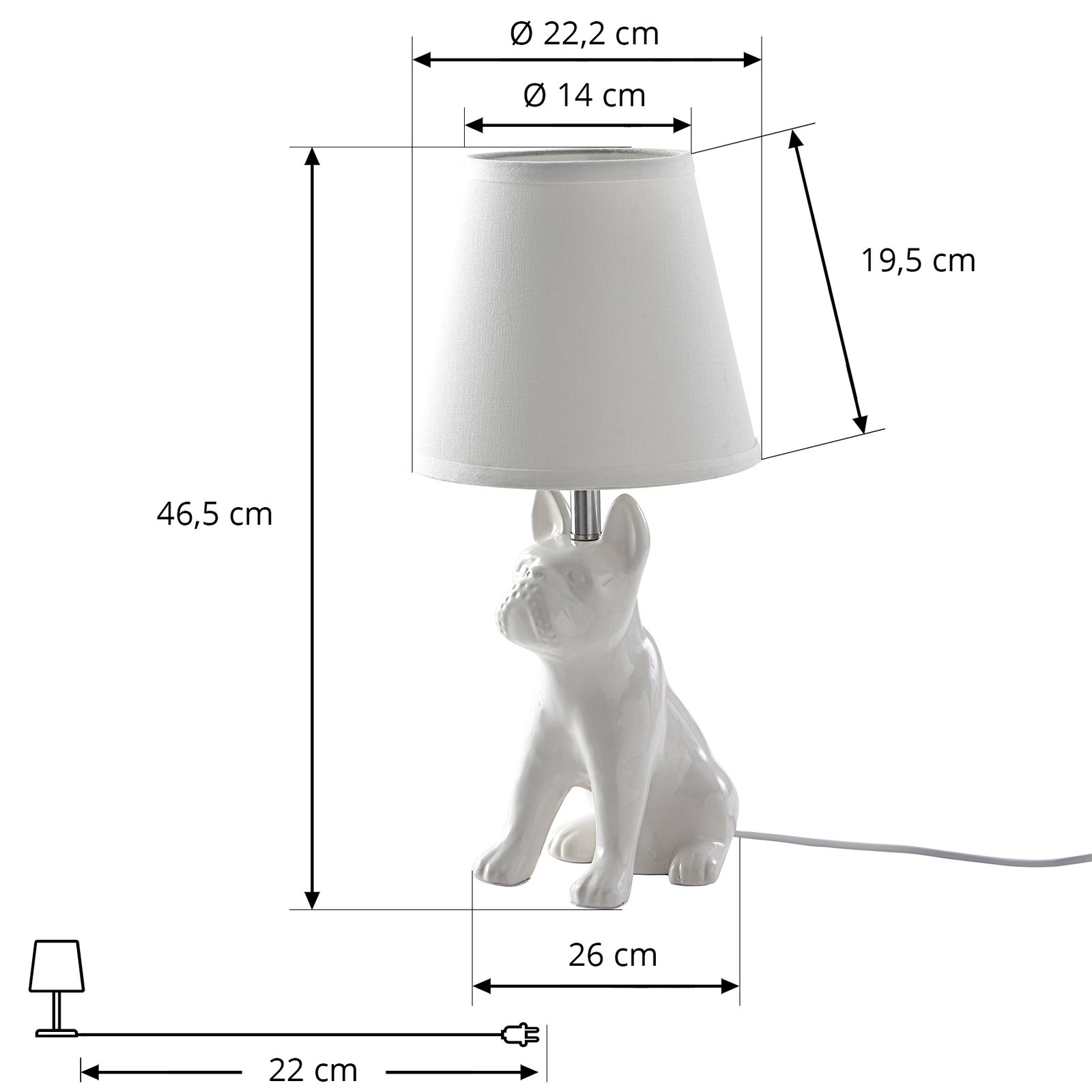 Lindby tafellamp Herry, wit, keramiek, hond, 46,5 cm hoog