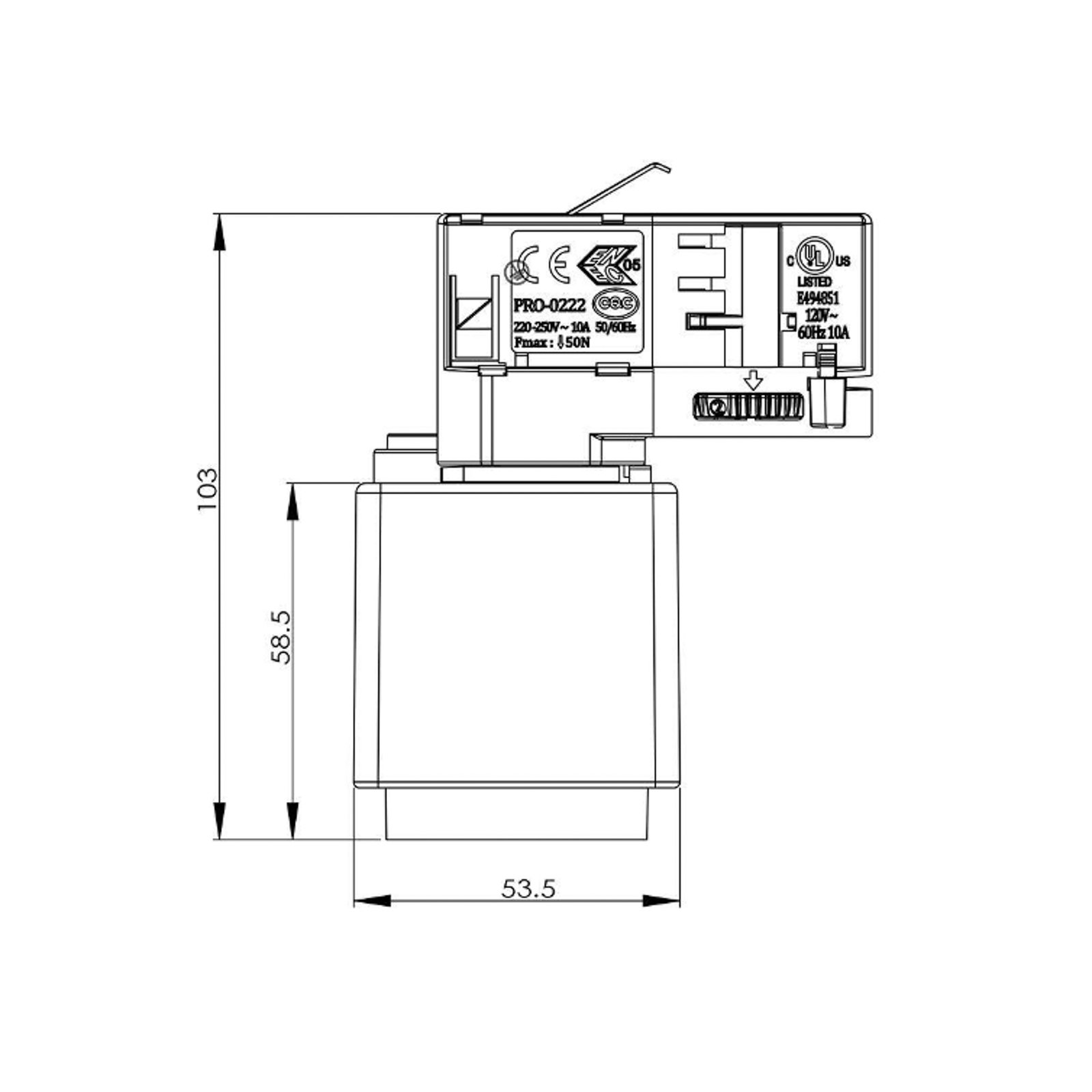 3-Phasen-Stromschiene D Line Steckdosenadapter, grau, 1380 W