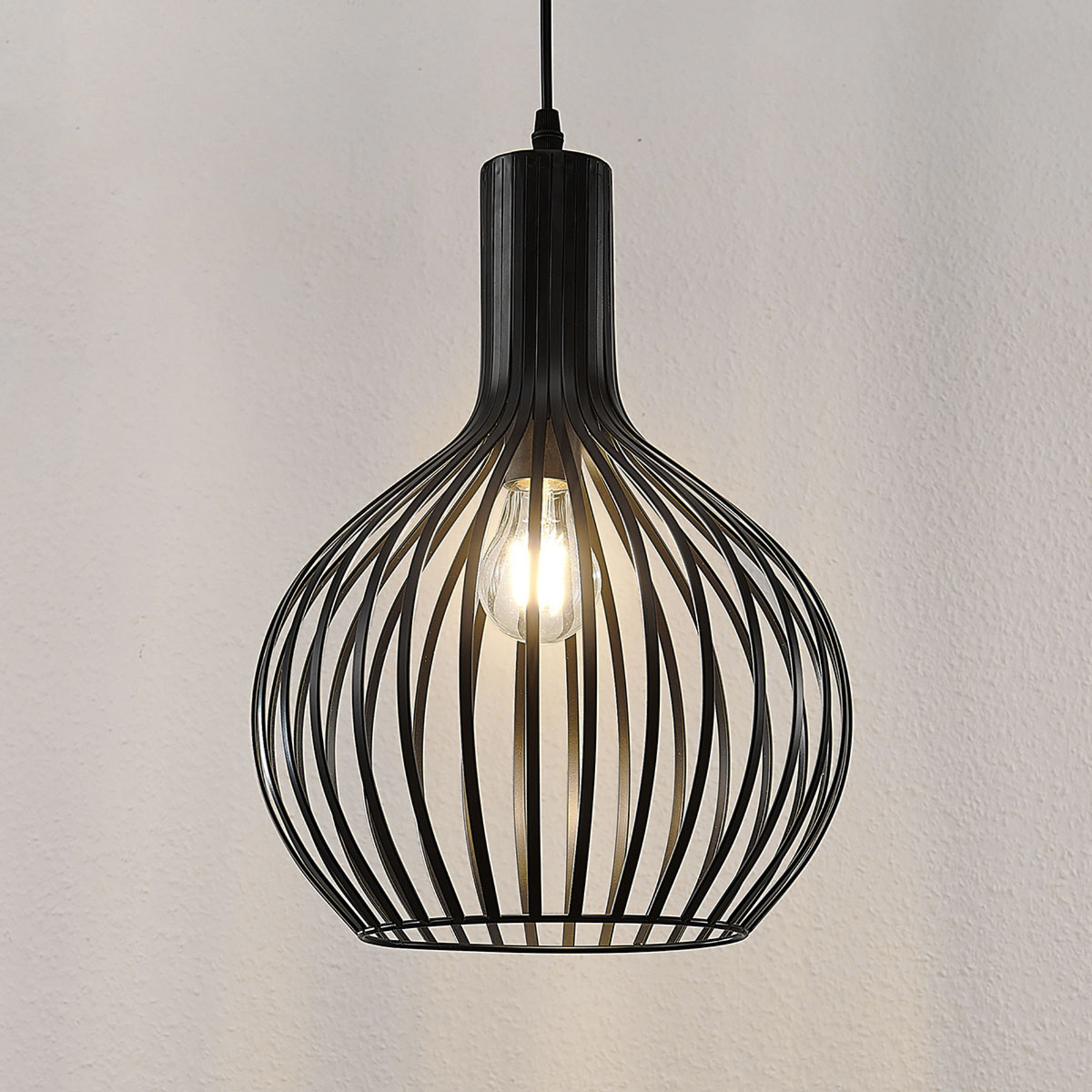 Käfig-Pendellampe Anina aus schwarzem Metall