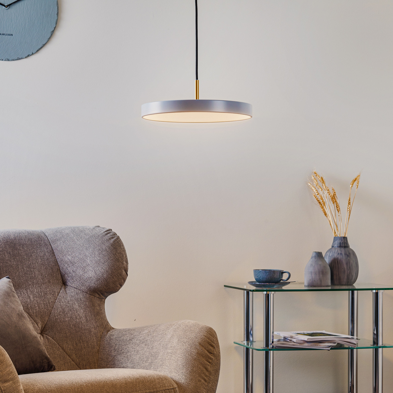 Asteria Mini LED-hængelampe lysegrå/messing Ø 31 cm UMAGE - Stue - Design - Metal - Med én lyskilde