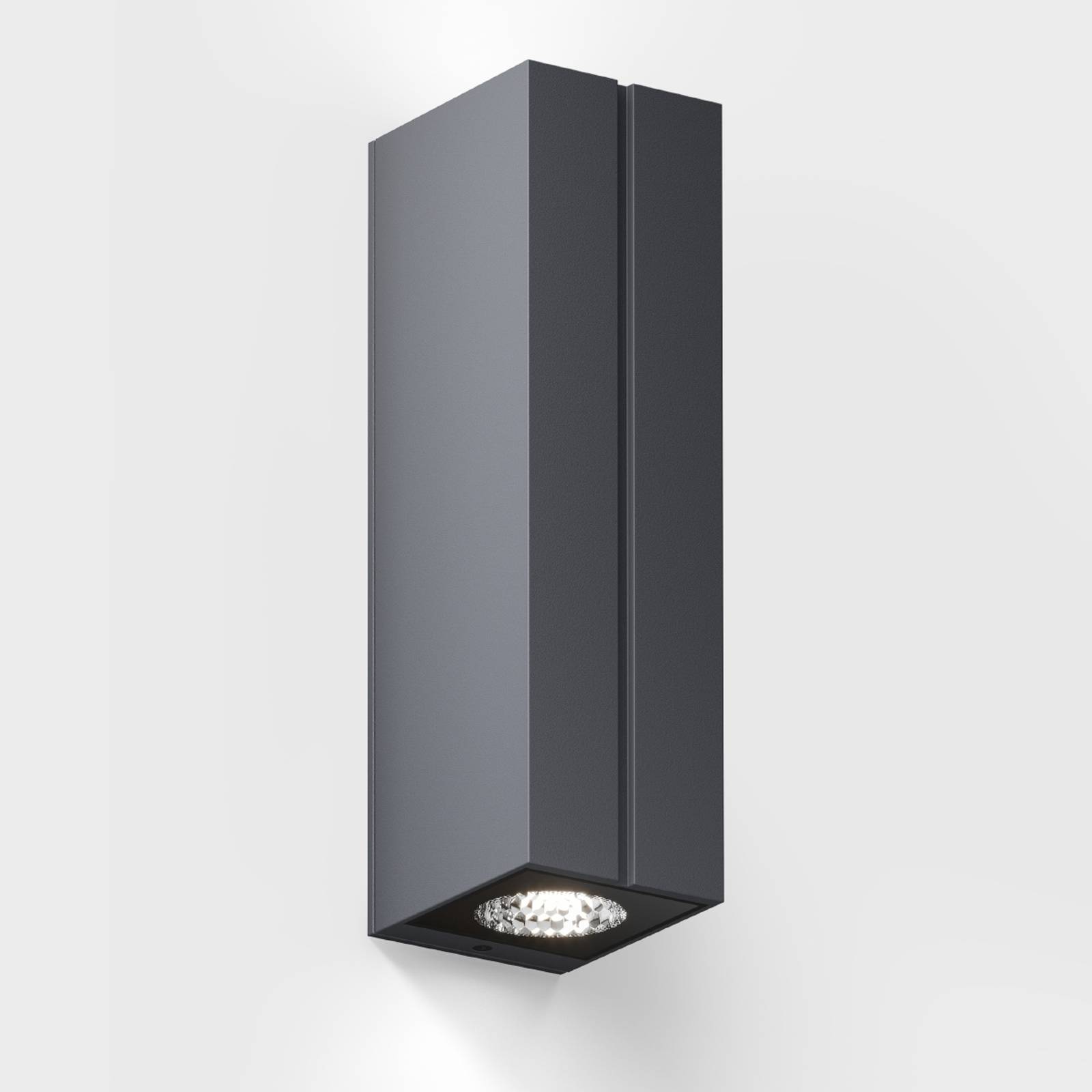 IP44.de cut LED wall light 2,700 K anthracite, cast aluminium, security glass, 16 W, W: 6.5 cm, H: 23 cm