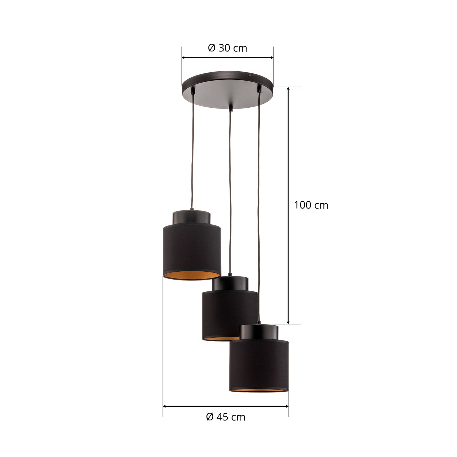 Lampă suspendată Soho cilindrică rotundă rotundă 3flblack/gold