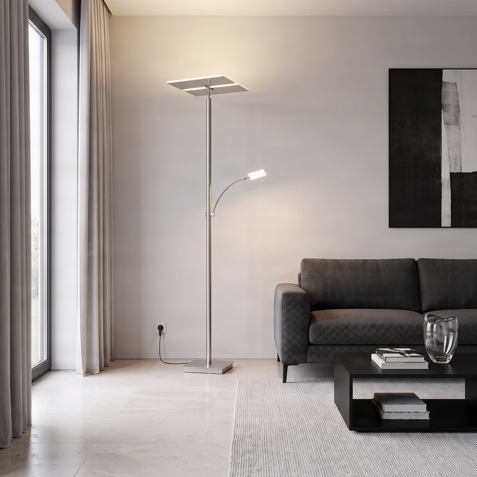 Lucande LED-Stehleuchte Parthena, nickel, Metall, 180 cm