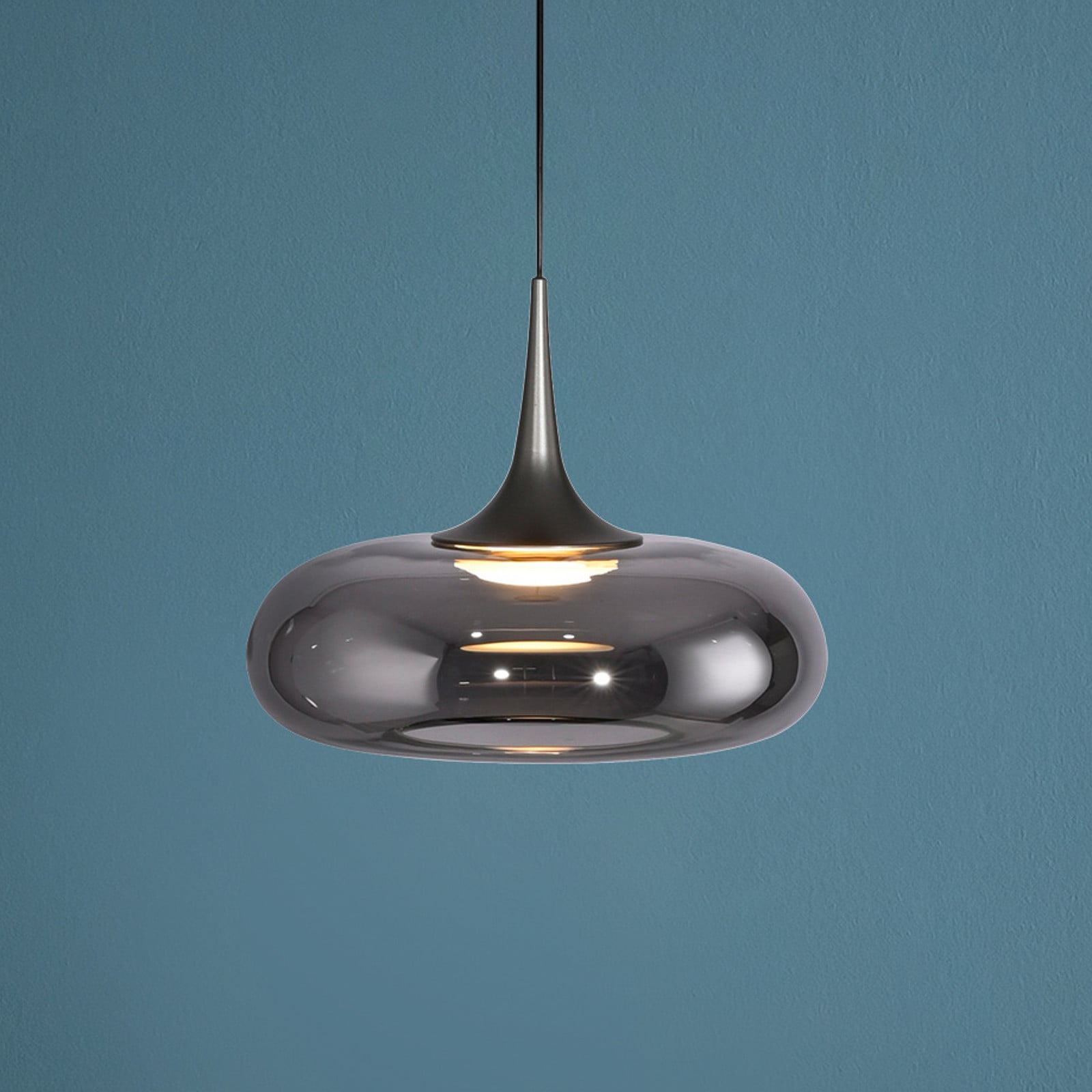 SCHÖNER WOHNEN Lampă suspendată LED Posh 1 bec sticlă fumurie 3.000 K - Camera de zi / sufragerie - Modern - cenușiu-fumuriu