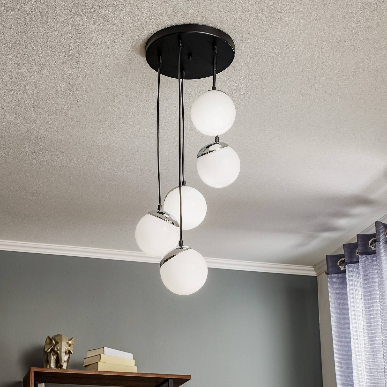 Lampa wisząca Sfera 5-punktowa szkło/chrom/czarna