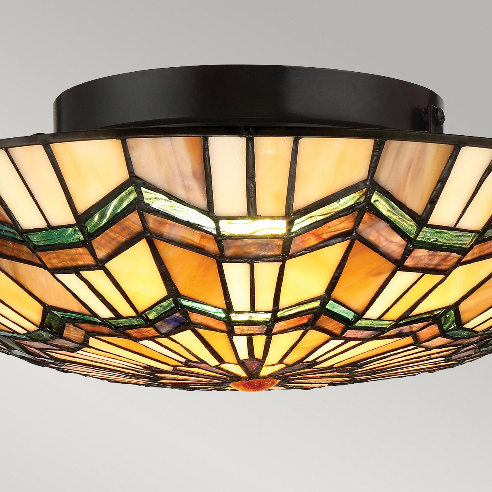 QUOIZEL Plafonieră Alcott stil Tiffany - Camera de zi / sufragerie - crem chihlimbar maro verde bronz - Sticlă