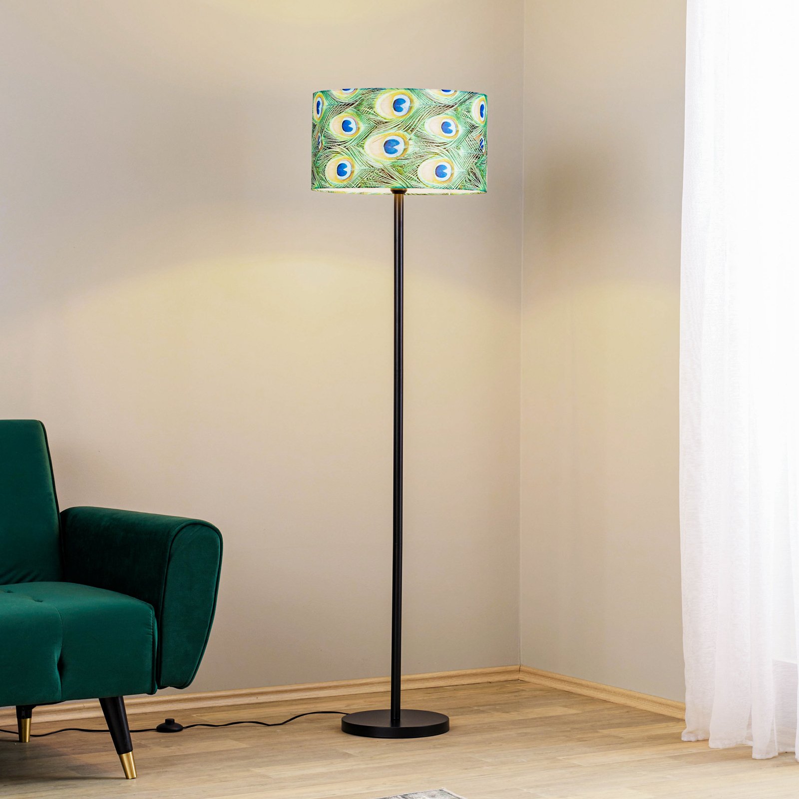 Stojací lampa páv, Ø 45 cm, zelená