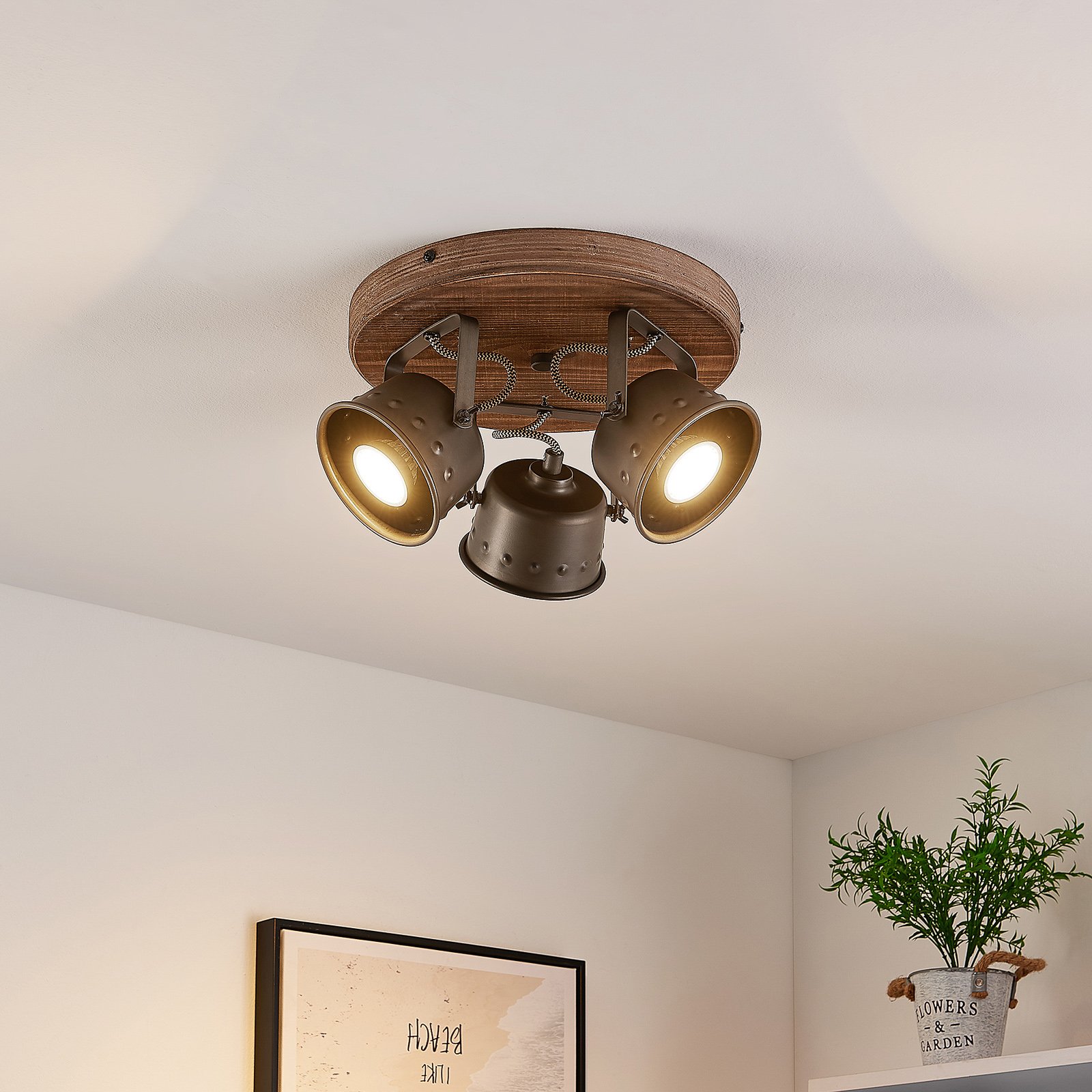 Rubinjo 3 Round PlafondWood/Black - Lindby