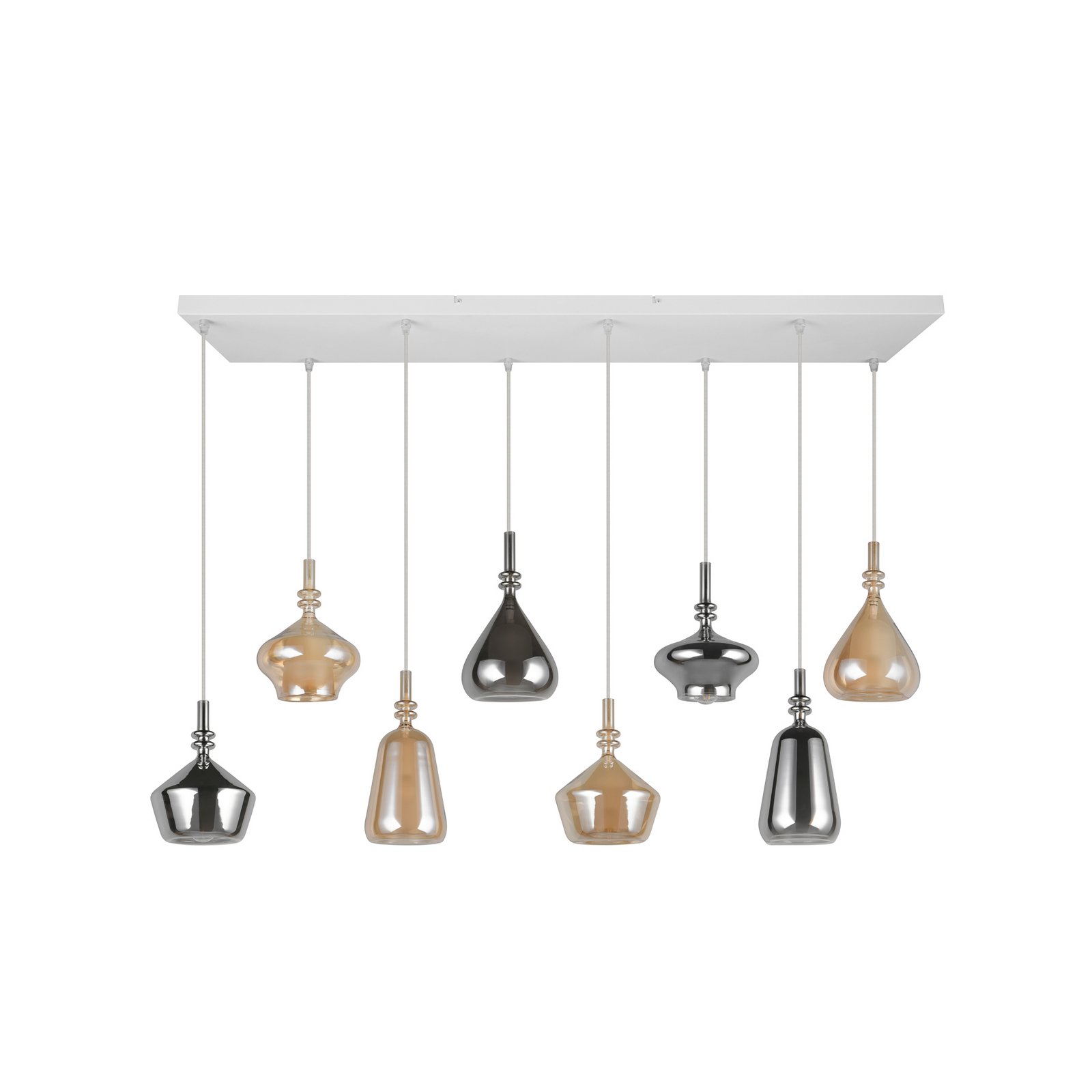 Pakabinama lempa Aldea, ilgis 115 cm, balta/gintaro spalvos/chromo stiklas, 8 Pakabinama lempa Aldea, ilgis 115 cm, balta/gintaro spalvos/chromo stiklas, 8