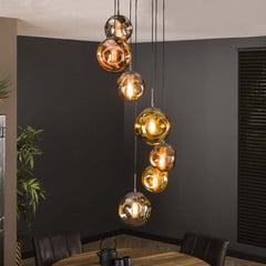 Lampa wisząca Stellar 7-punktowa okrągła, antyczne srebro, wielokolorowe szkło