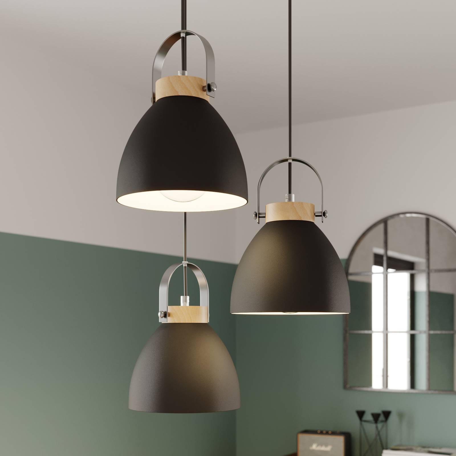 Lamkur Suspension Bergen à 3 lampes ronde graphite